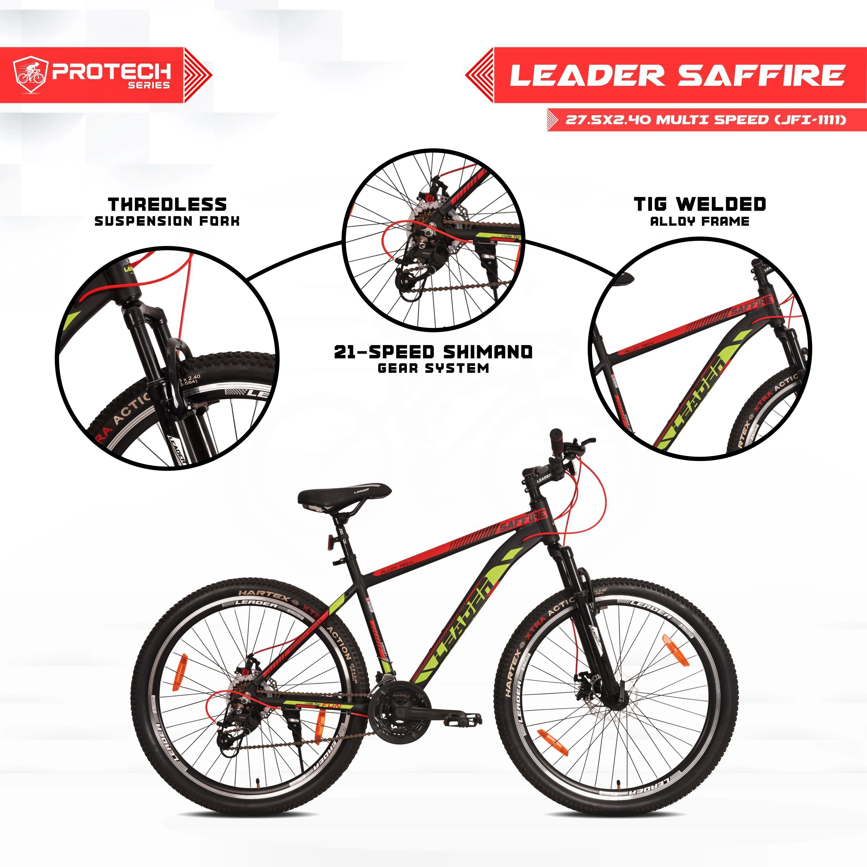 Saffire 27.5t 21-speed Alloy MTB Cycle With Dual Disc Brake And Front Suspension 27.5 T (21 Gear | Black)