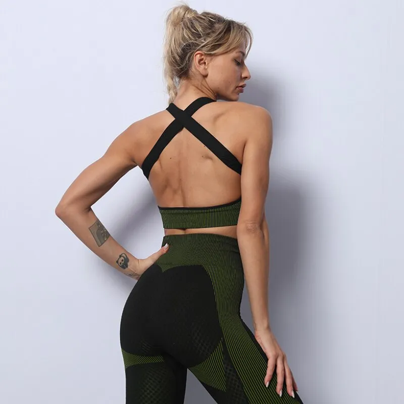 Seamless Gym Set Women 2PCS Fitness Workout Sports Bra Active Wear Crop Top Leggings Tracksuit Yoga Set Womens 2 Piece Outfits