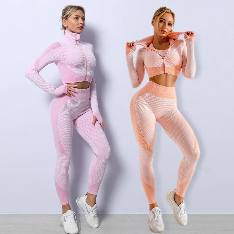 Seamless Gym Set Women 2PCS Fitness Workout Sports Bra Active Wear Crop Top Leggings Tracksuit Yoga Set Womens 2 Piece Outfits