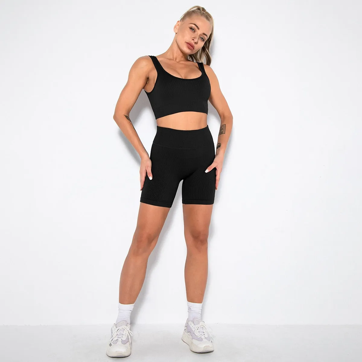 Seamless Yoga Sets Womens 2 Piece Sports Bra Fitness Shorts Workout Set Crop Top Leggings Active Wear Tracksuit Gym Suit Clothes