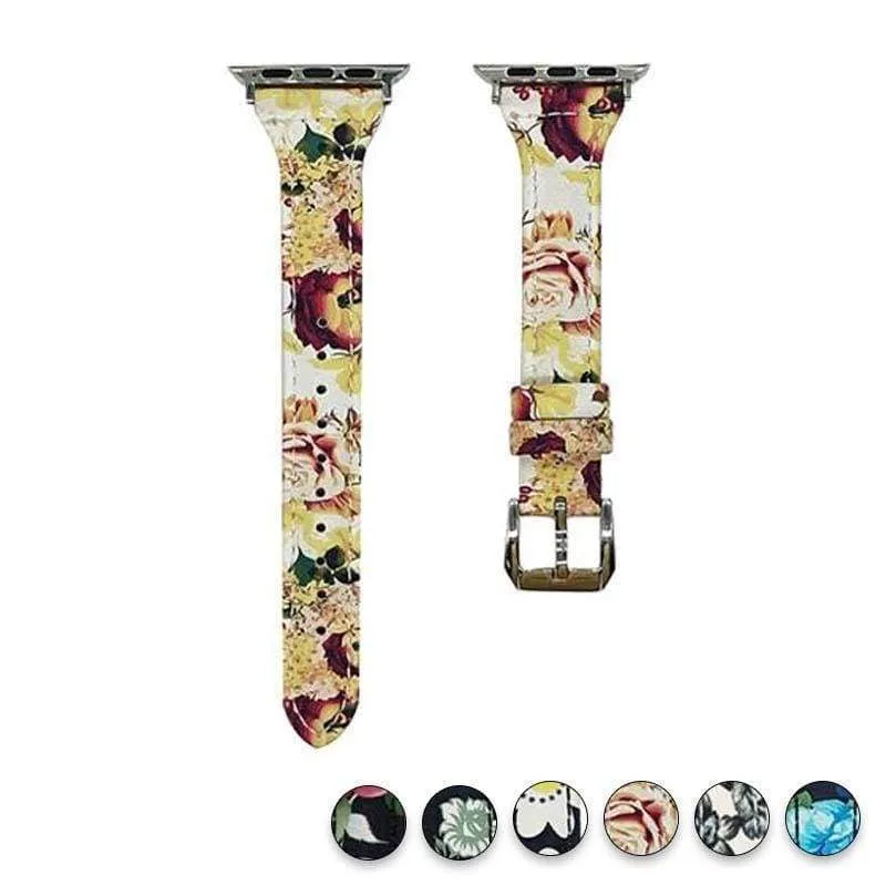 Slim Flower Floral Genuine Leather Series Silver Connectors Strap