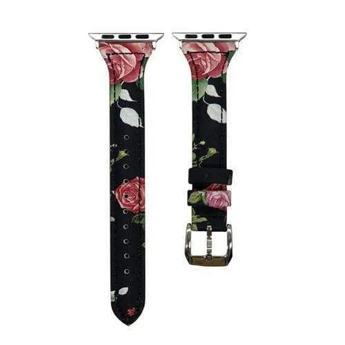 Slim Flower Floral Genuine Leather Series Silver Connectors Strap