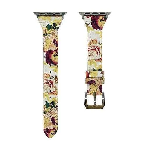 Slim Flower Floral Genuine Leather Series Silver Connectors Strap