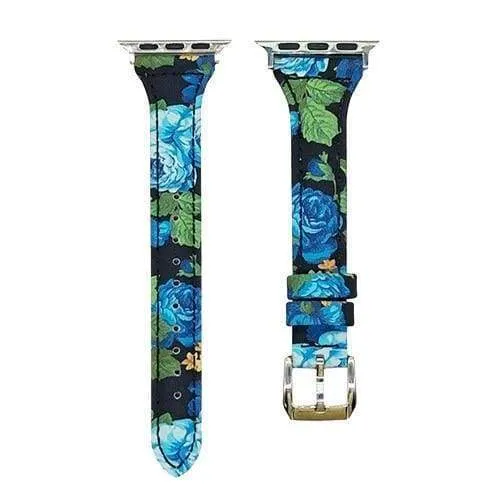 Slim Flower Floral Genuine Leather Series Silver Connectors Strap