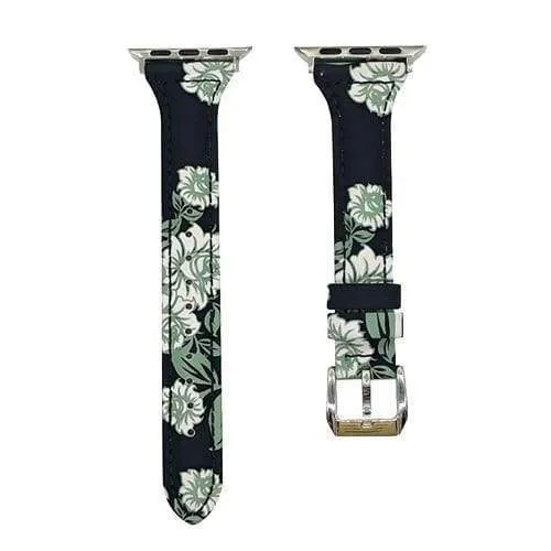 Slim Flower Floral Genuine Leather Series Silver Connectors Strap