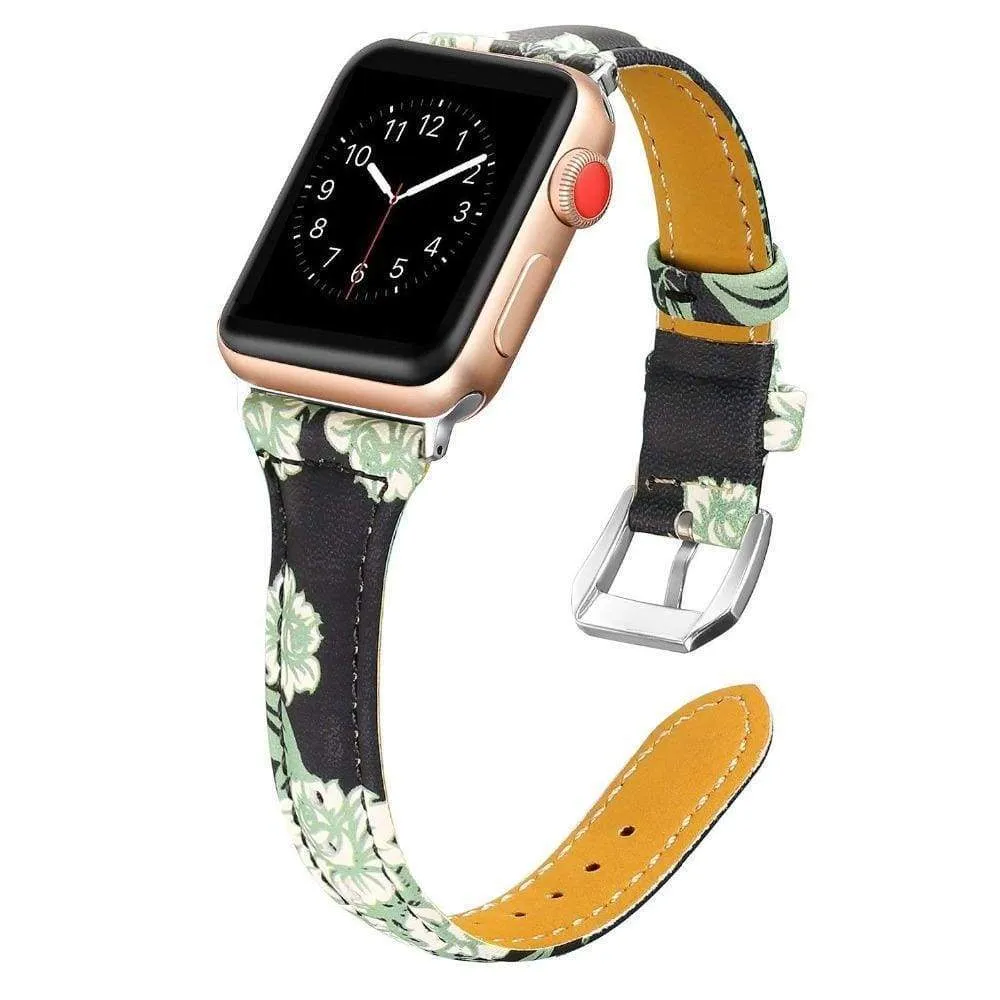 Slim Flower Floral Genuine Leather Series Silver Connectors Strap