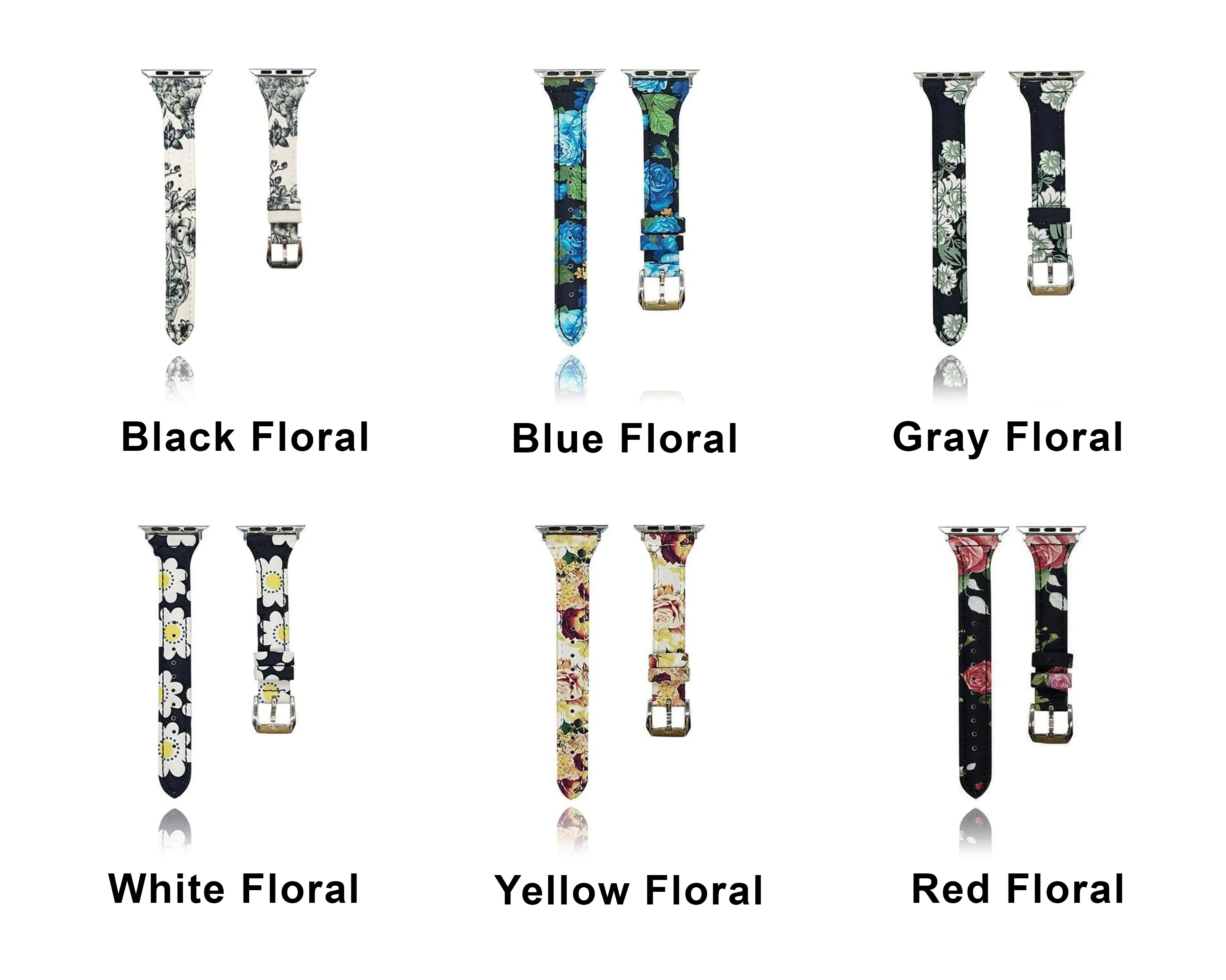 Slim Flower Floral Genuine Leather Series Silver Connectors Strap