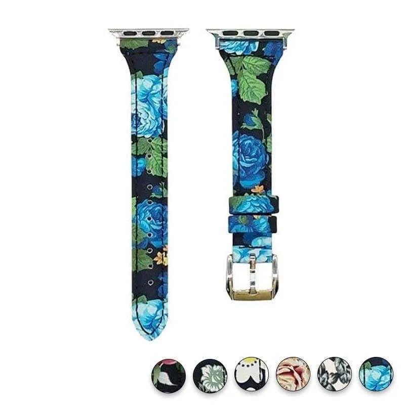 Slim Flower Floral Genuine Leather Series Silver Connectors Strap