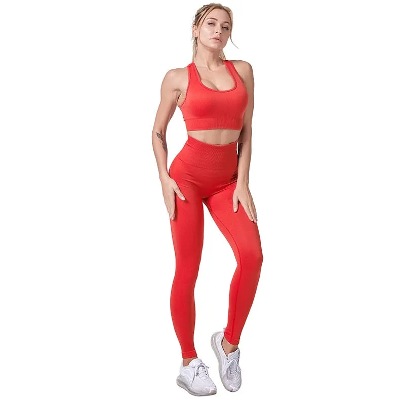 Sports Sets Womens 2 Piece Yoga Fitness Bra Leggings Tracksuit Suits Running Gym Set Active Wear Workout Clothes For Women