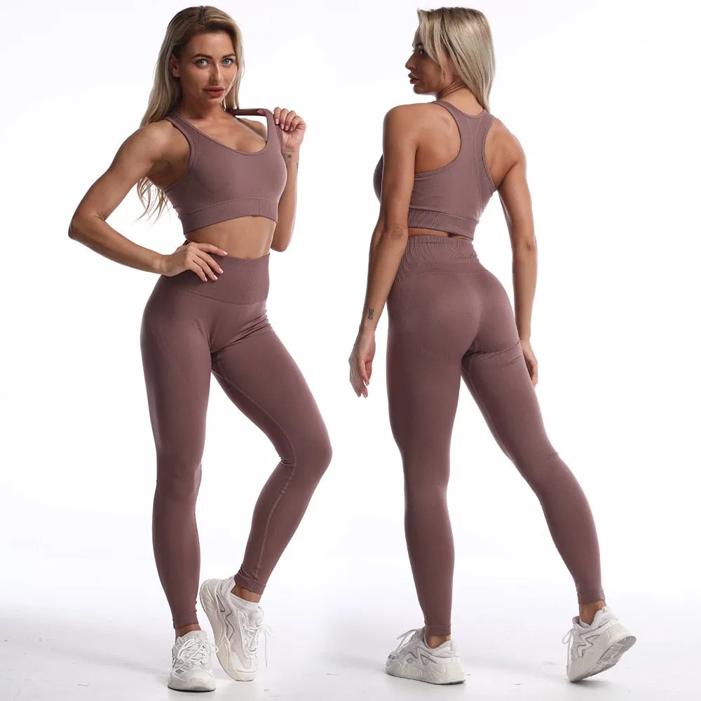 Sports Sets Womens 2 Piece Yoga Fitness Bra Leggings Tracksuit Suits Running Gym Set Active Wear Workout Clothes For Women