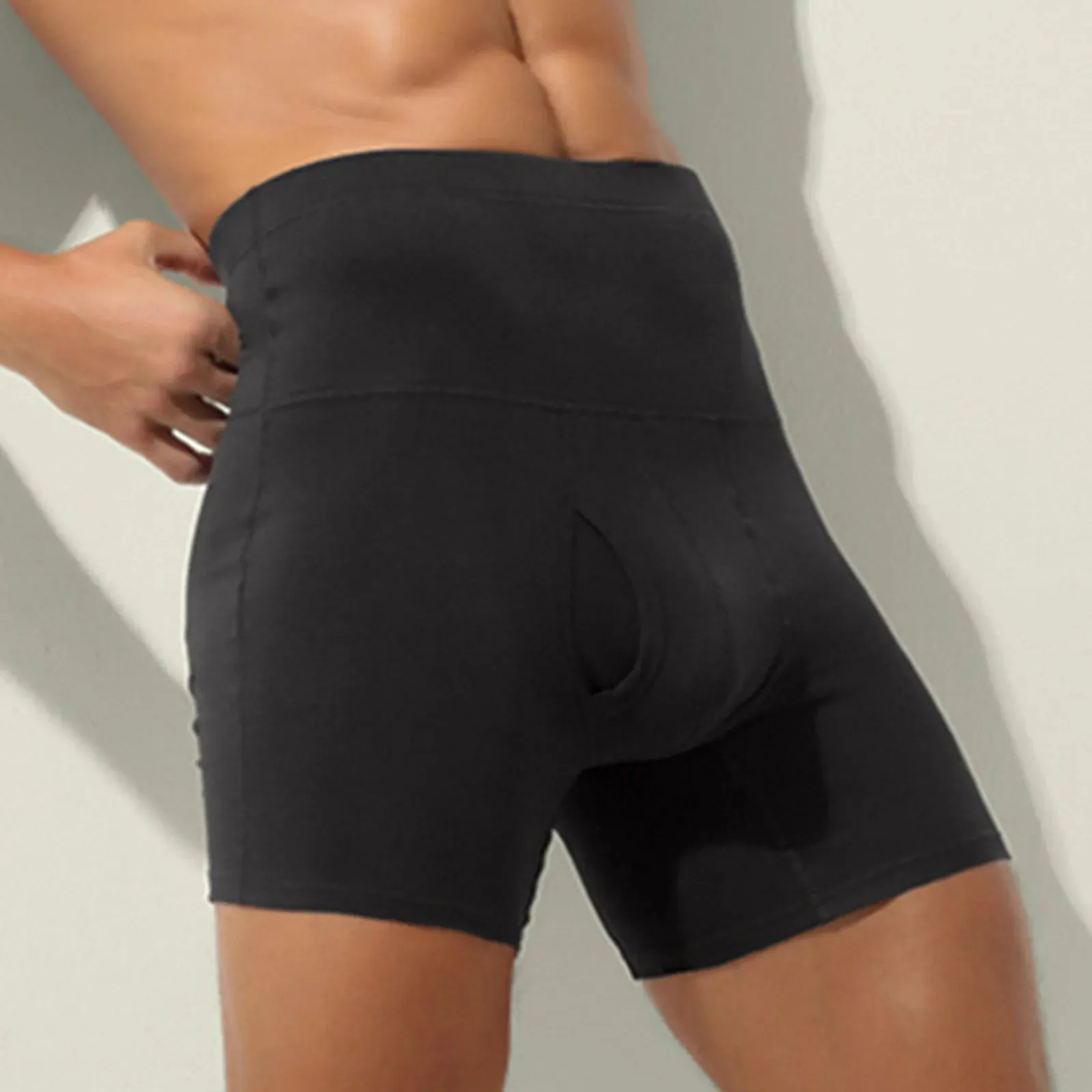 Underwear Men High Waist Boxer Shorts Man Anti-roll Edge Wear Leg Men's Underpants Long Boxershort Tummy Control Underwear 2022