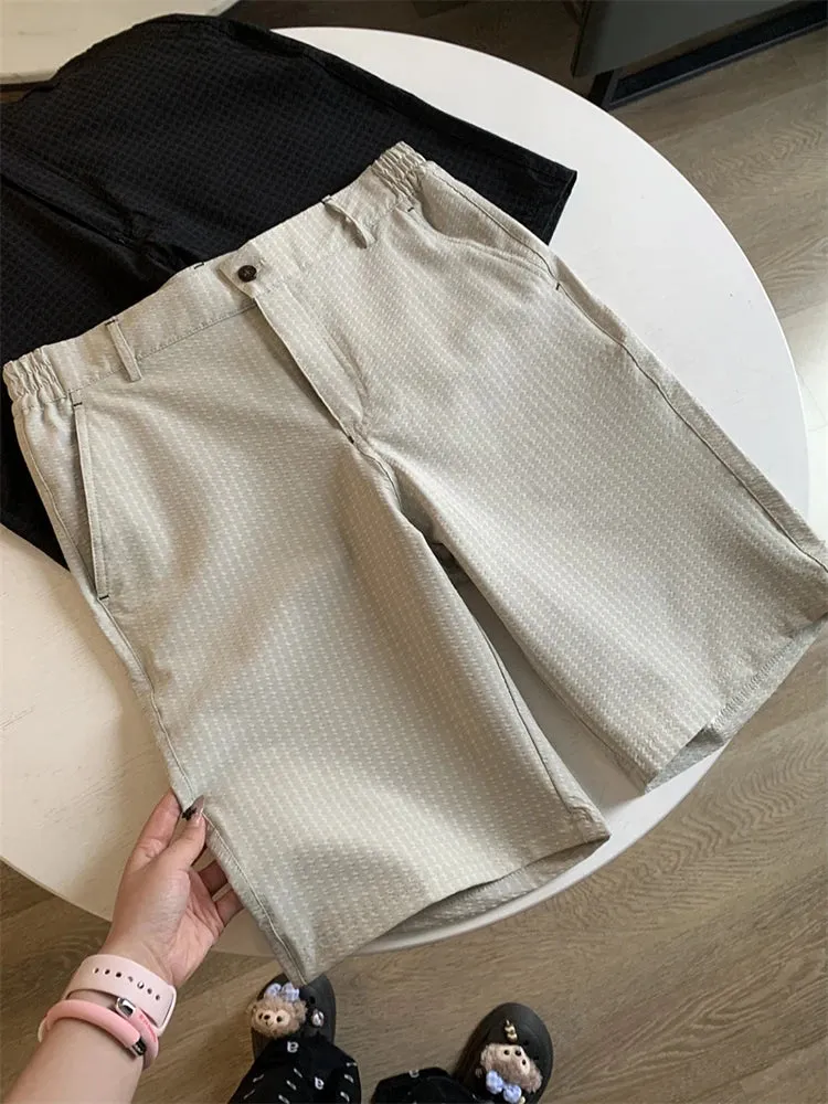 Wiaofellas  -  Leisure Solid Color Straight Button Pants Spring Summer Casual Sports Pockets Elastic Shorts For Men Fashion Slim Trousers