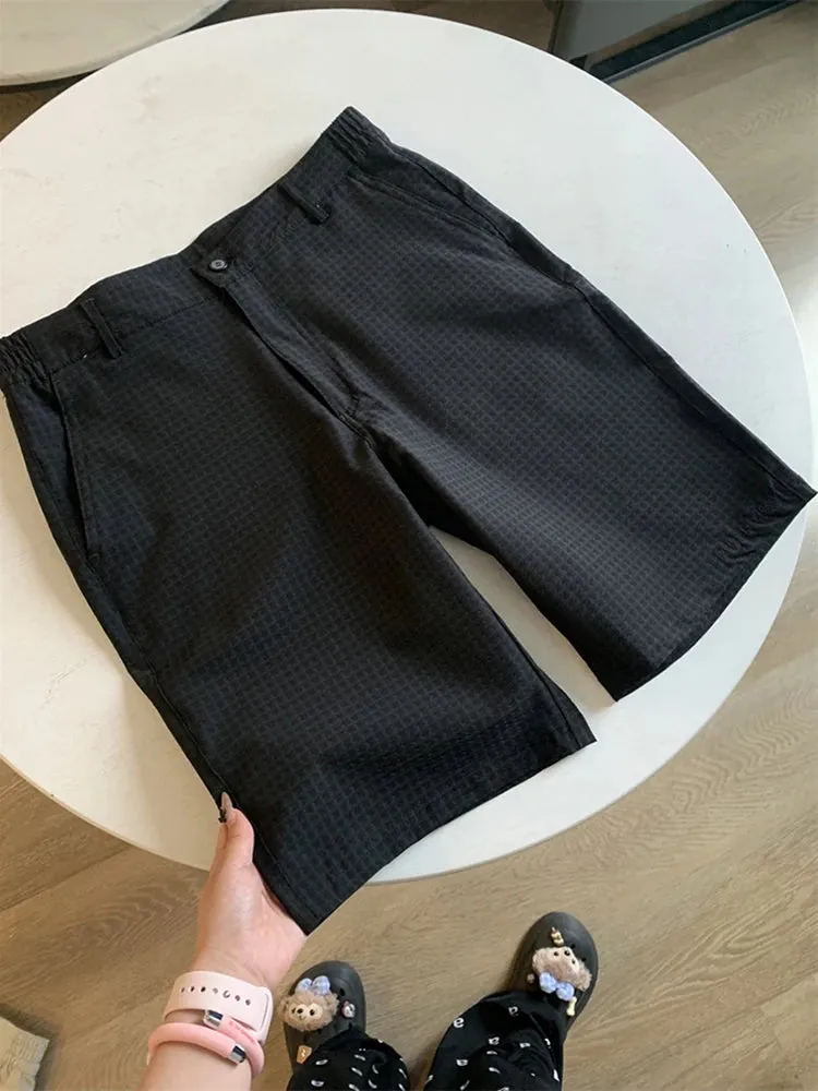 Wiaofellas  -  Leisure Solid Color Straight Button Pants Spring Summer Casual Sports Pockets Elastic Shorts For Men Fashion Slim Trousers