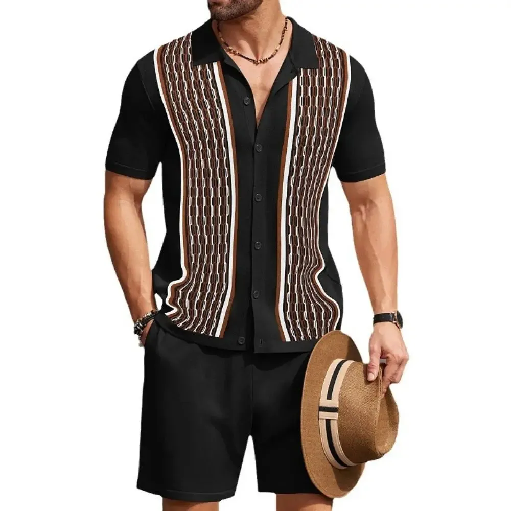 Wiaofellas  -  Polos Para Hombre Shorts Conjunto crochet Swearter Pant Sets Men's Summer Outfit Casual t shirt and Shorts for men sports suits