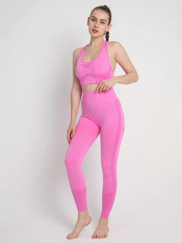 Women's Seamless Dotted Two-piece Peach Hip Trousers Racerback Bra Vest Sports Suit